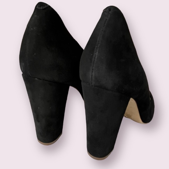 J Crew Factory Black Suede Thick 4 inch Heels Almond Toe Size 9 - Picture 2 of 8